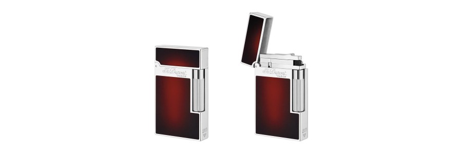 Dupont - 016302 - 2 Line Lighter - Red Laquer and Palladium Dupont - 016302 - 2 Line Lighter - Red Laquer and Palladium