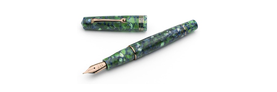 Leonardo Officina Italiana - Momento Zero resin - Green Blue RGT - Fountain pen - Gold nib