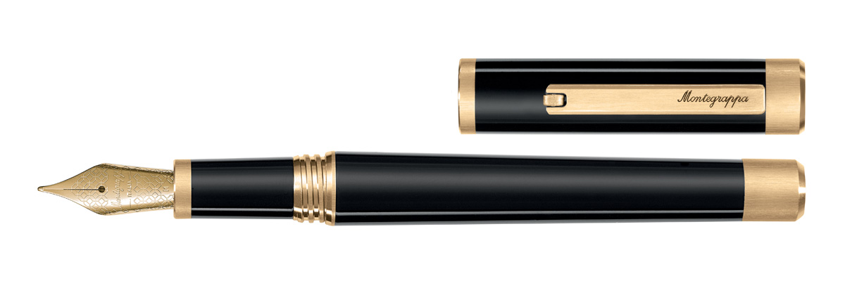 Montegrappa - Zero - Stilografica Pennino Oro - Nera Oro Giallo