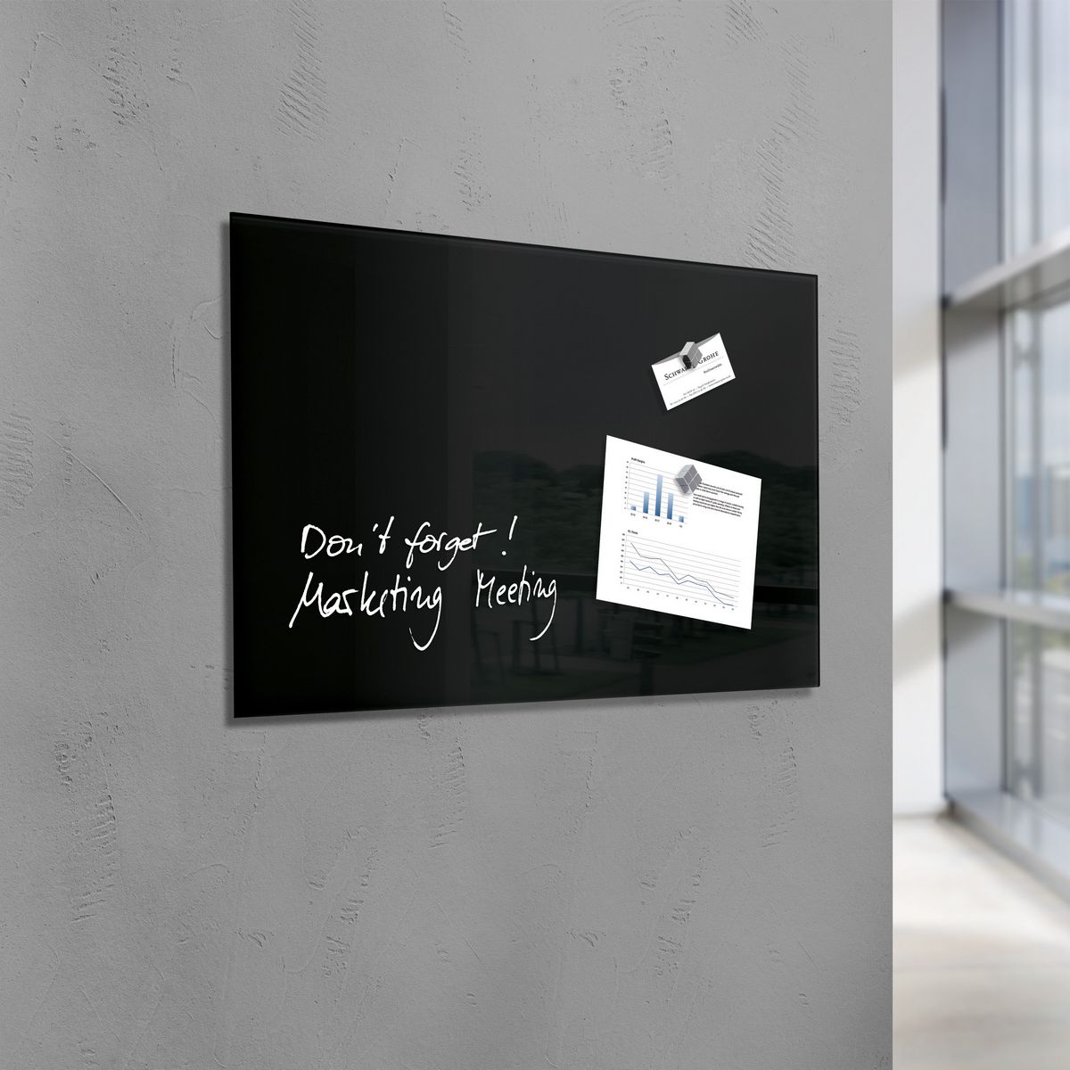 GL140 - Sigel - Magnetic Glass Board - Black - 100 x 65 cm 