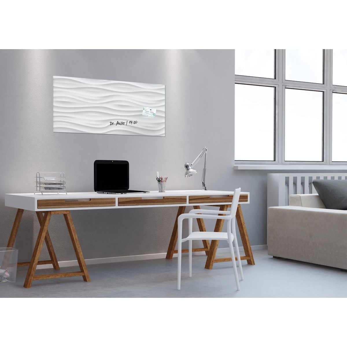 GL260 - Sigel - Magnetic Glass Board - White-Wave - 91 x 46 cm 