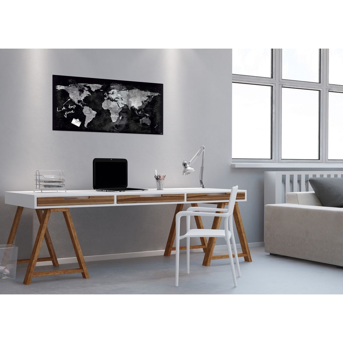 GL270 - Sigel - Magnetic Glass Board - World-Map - 91 x 46 cm 