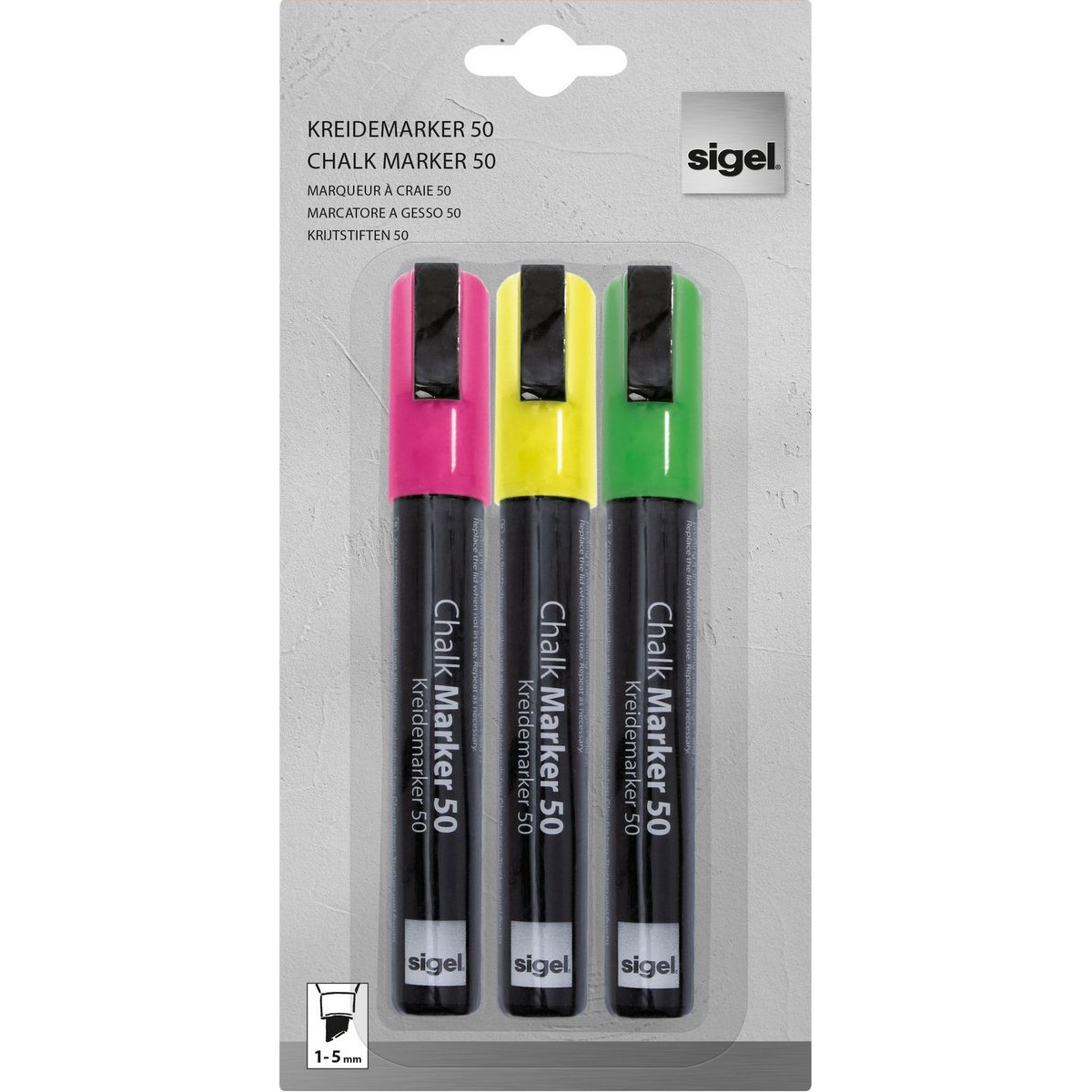 GL182 - Sigel - Chalk Marker 50, chisel tip 1-5 mm - Multicolor