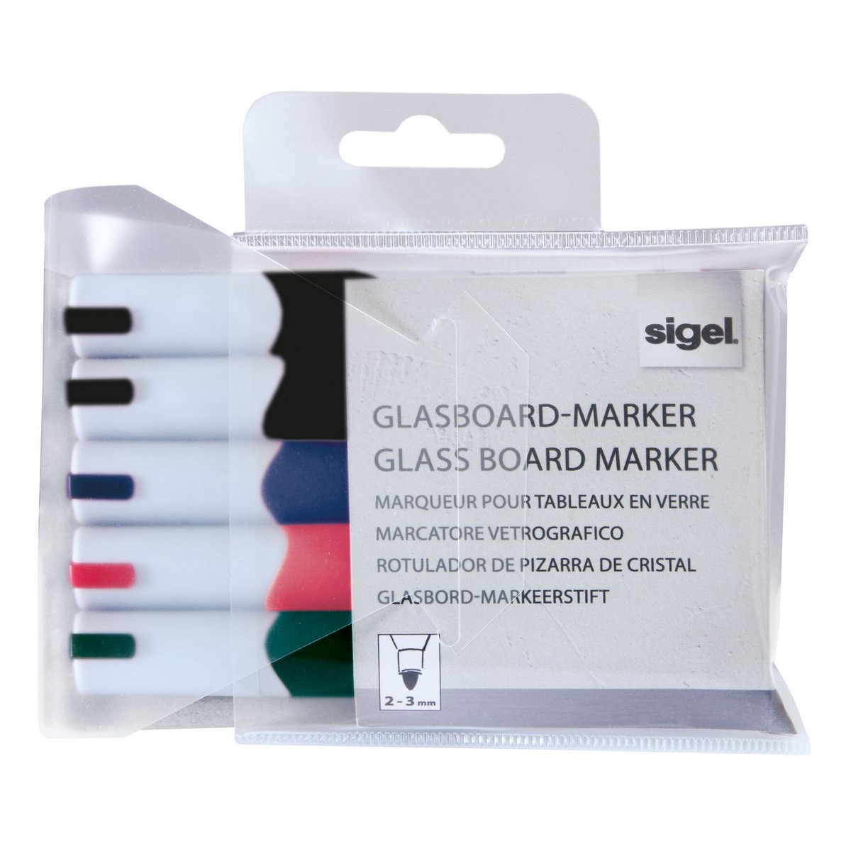 GL711 - Sigel - Marcatore per lavagne di vetro, punta tonda 2-3 mm - Multicolore