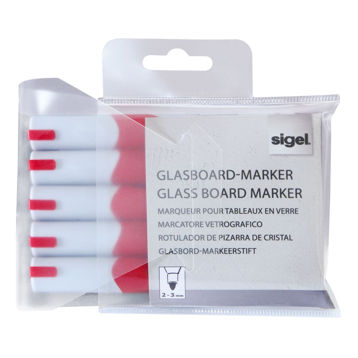 GL713 - Sigel - Marcatore per lavagne di vetro, punta tonda 2-3 mm - Rosso
