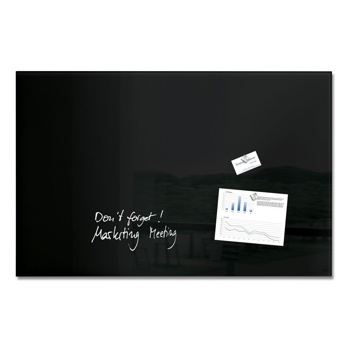 GL140 - Sigel - Magnetic Glass Board - Black - 100 x 65 cm 